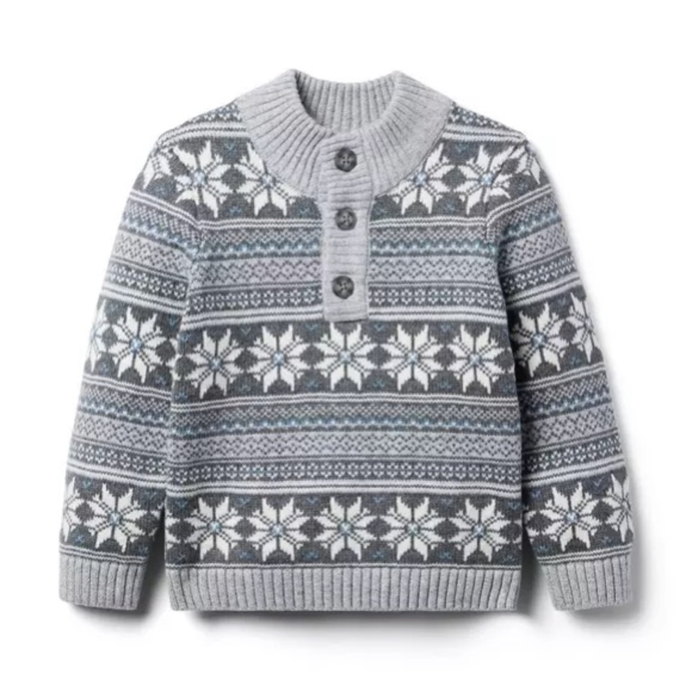 Janie and Jack Toddler Boy Sweater Classic Grey Heather Fair Isle Henley 18-24 M